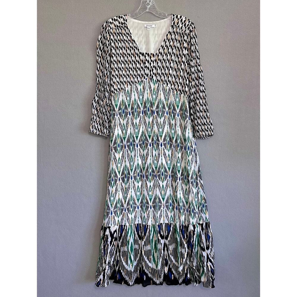 Chicos Ikat Tiered Hem Clip Ikat Maxi Dress Chicos Sz 00 US 2 40th Anniversary